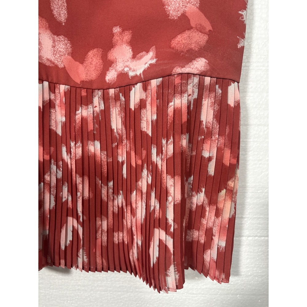 Nine West Cami Top Women Size L Rust Abstract Print Pleated Hem Spaghetti Strap - Picture 2 of 8